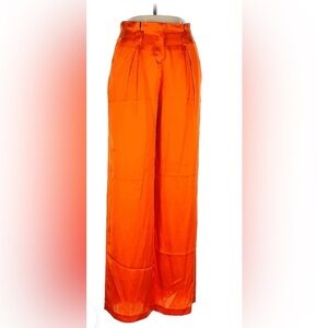 L'agence Bobby Silk Paperbag Pant Vibrant Orange Satin Dress
